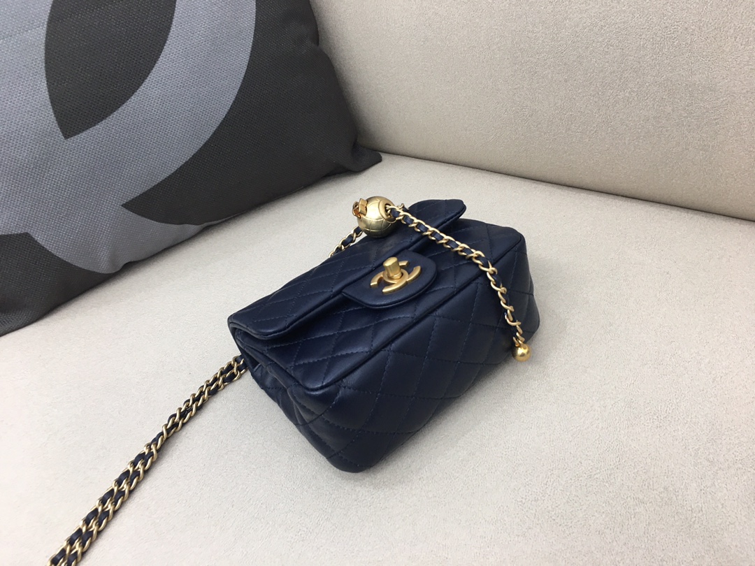 Mini Classic Flap Lambskin Bag AS1786 Dark Blue/Gold